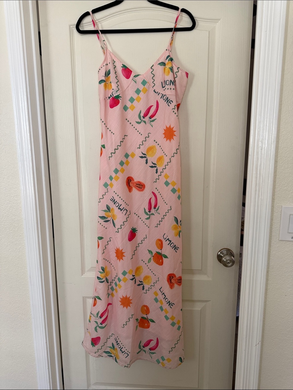 Petal & Pup Pink Maxi Slip Dress with Fruit Print